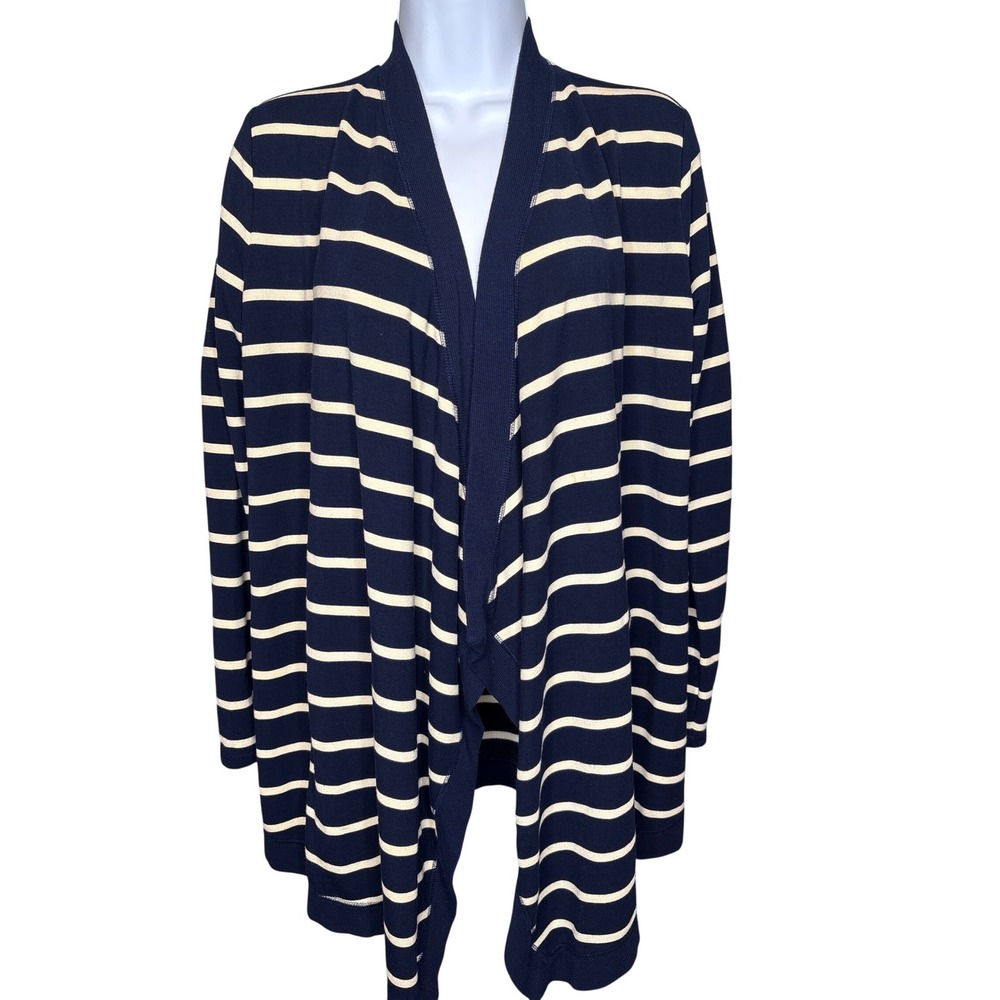 Lauren Ralph Lauren Womens Navy Striped Draped Open Front Cardigan Sz S Parisian